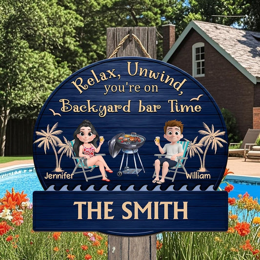 Personalized Wooden Patio Sign, Relax and Unwind Theme, Family Gift