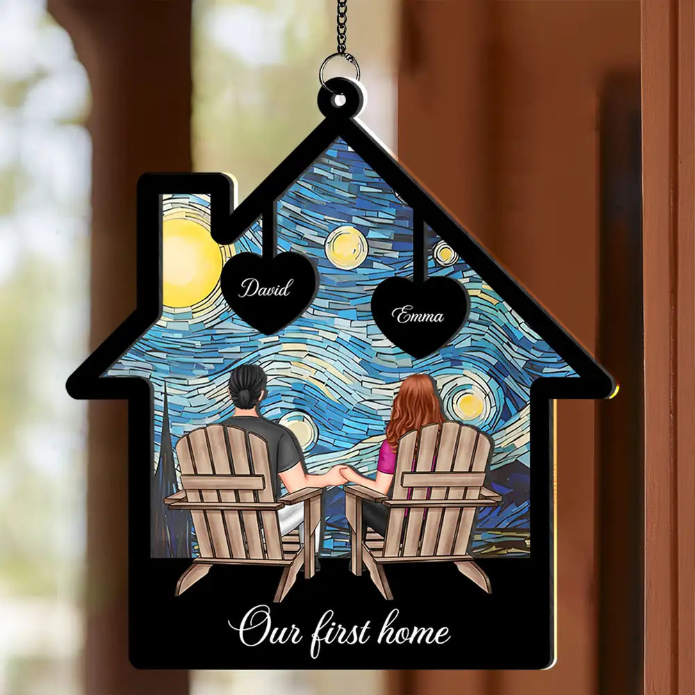 Starlit Forest Scene Couple Ornament – Personalized Wood and Acrylic Hanging Keepsake for Lovers