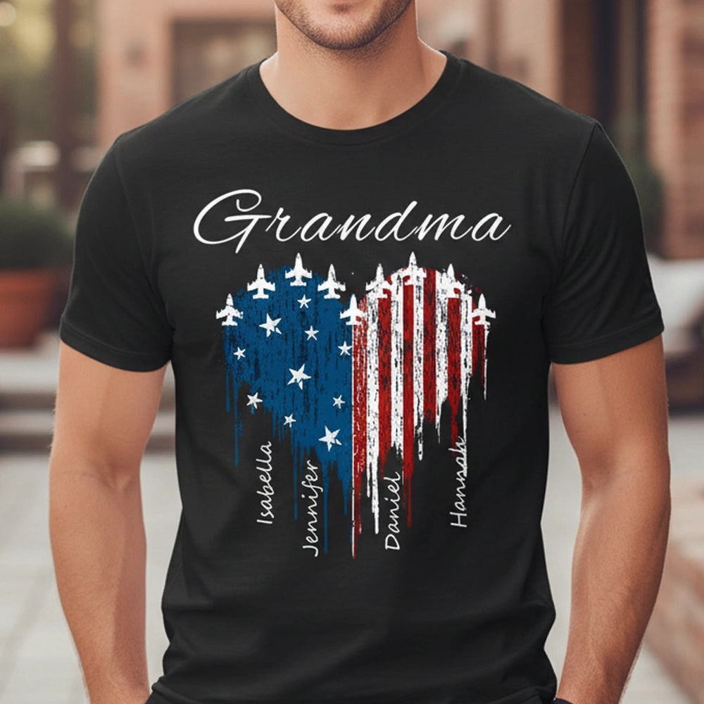 Personalized Grandma Classic Tee with USA Flag Heart - Unique Custom Gift for Fourth of July Pride