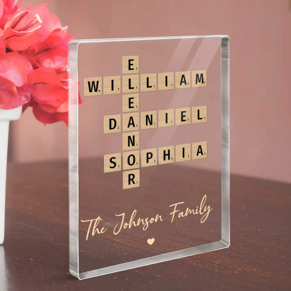 Family Crossword Art Created In A Moment, Treasured Forever Personalized Acrylic Block Plaque or Poster or Keychain