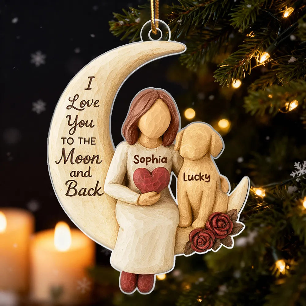 Personalized Acrylic Ornament for Dog Mom, Moon & Dog Design, I Love You to the Moon and Back, Unique Gift