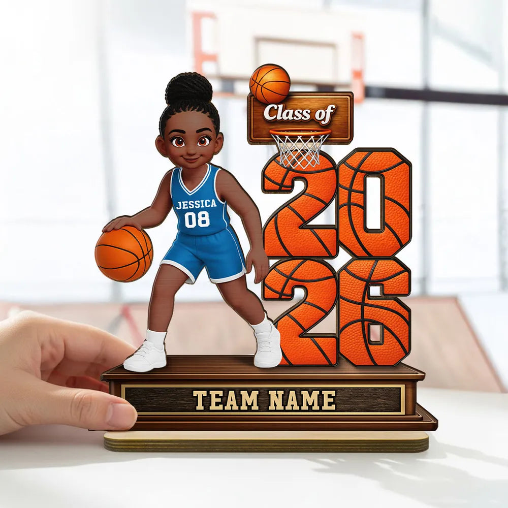 Personalized Basketball Class Of 2-Layer Wooden Plaque for Senior Player on Court, Unique Graduation Gift