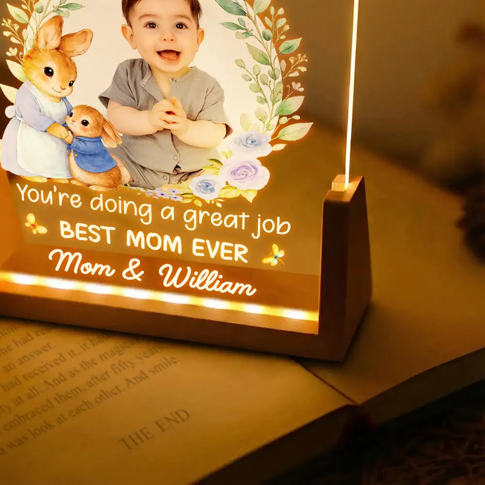 Personalized LED Light Frame With Custom Photo and Mommy Quote, Cozy Bedside Glow, Unique Mother's Day Gift
