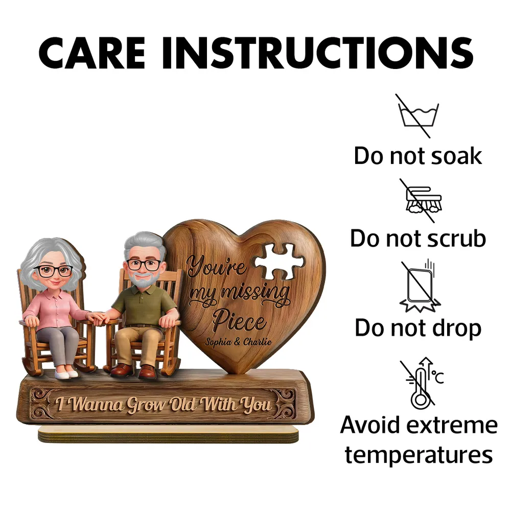Personalized 2-Layer Wooden Plaque with Elderly Couple Holding Hands, You're My Missing Piece, Unique Gift for Couples
