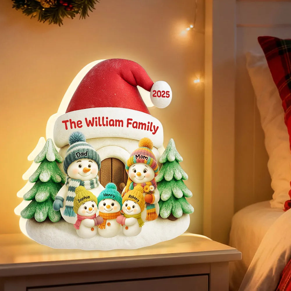 Acrylic Light Box with Snowman Family Scene, cozy window glow for holiday décor, heartwarming keepsake, perfect gift for parents and family