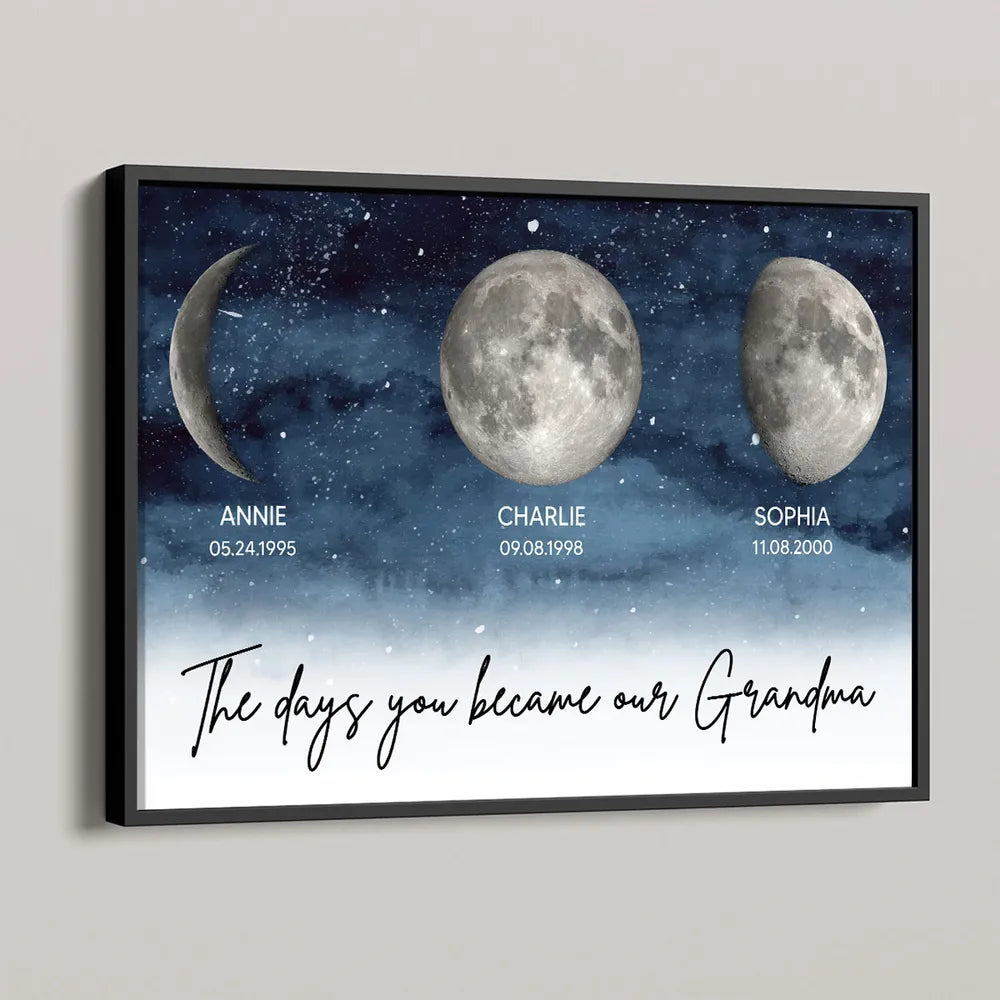 Personalized Moon Phase Night Sky Poster for Grandma, The Days You Became Our Grandma Wall Art, Unique Gift