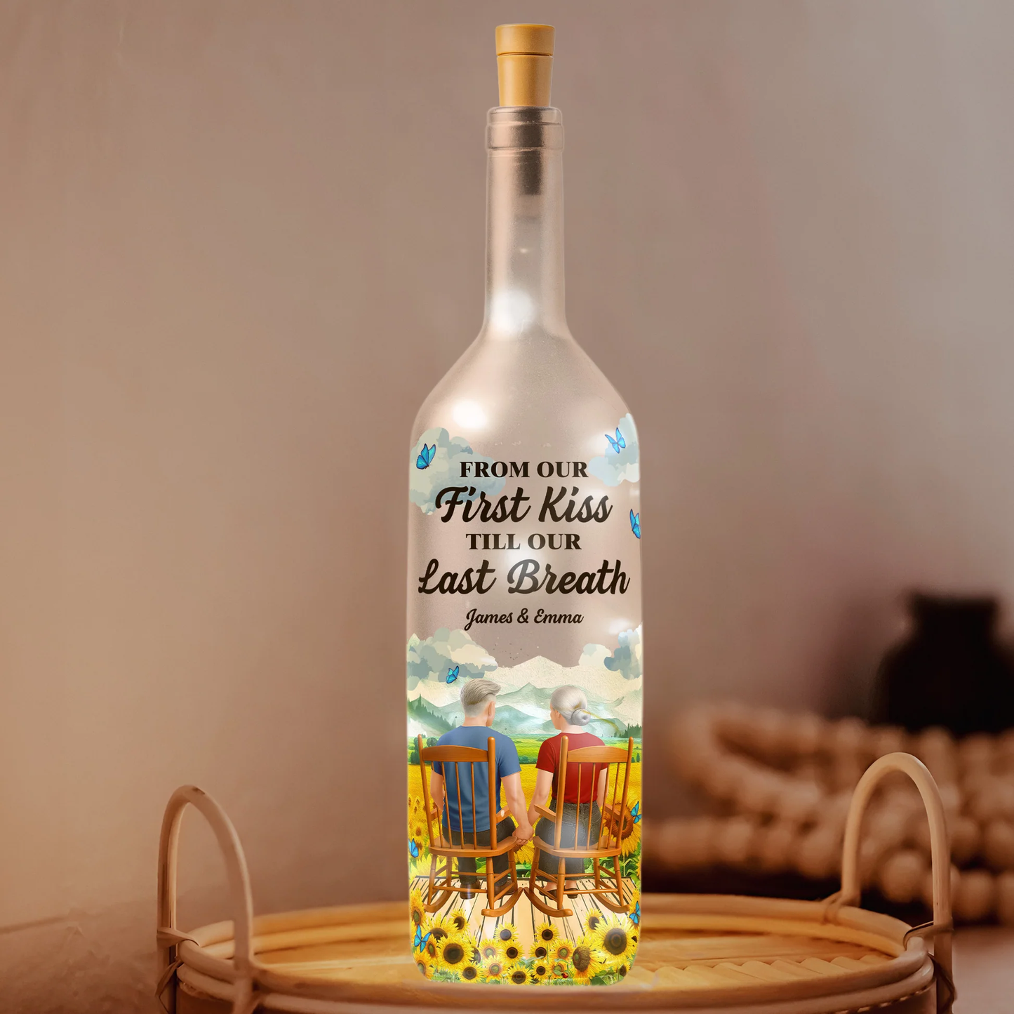 Personalized Bottle Lamp From Our First Kiss Till Our Last Breath Romantic Couple Gift With Warm Glow Home Decor