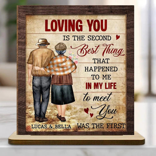 Personalized 2-Layer Wooden Plaque With Vintage Couple Walking Back View Sweet Love Quote, Unique Gift For Wife Or Husband
