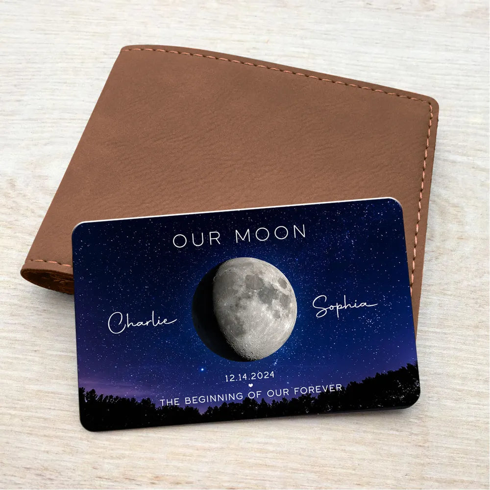 Personalized Our Moon Metal Wallet Card With Moon Photo - Romantic Unique Gift for Husband or Boyfriend