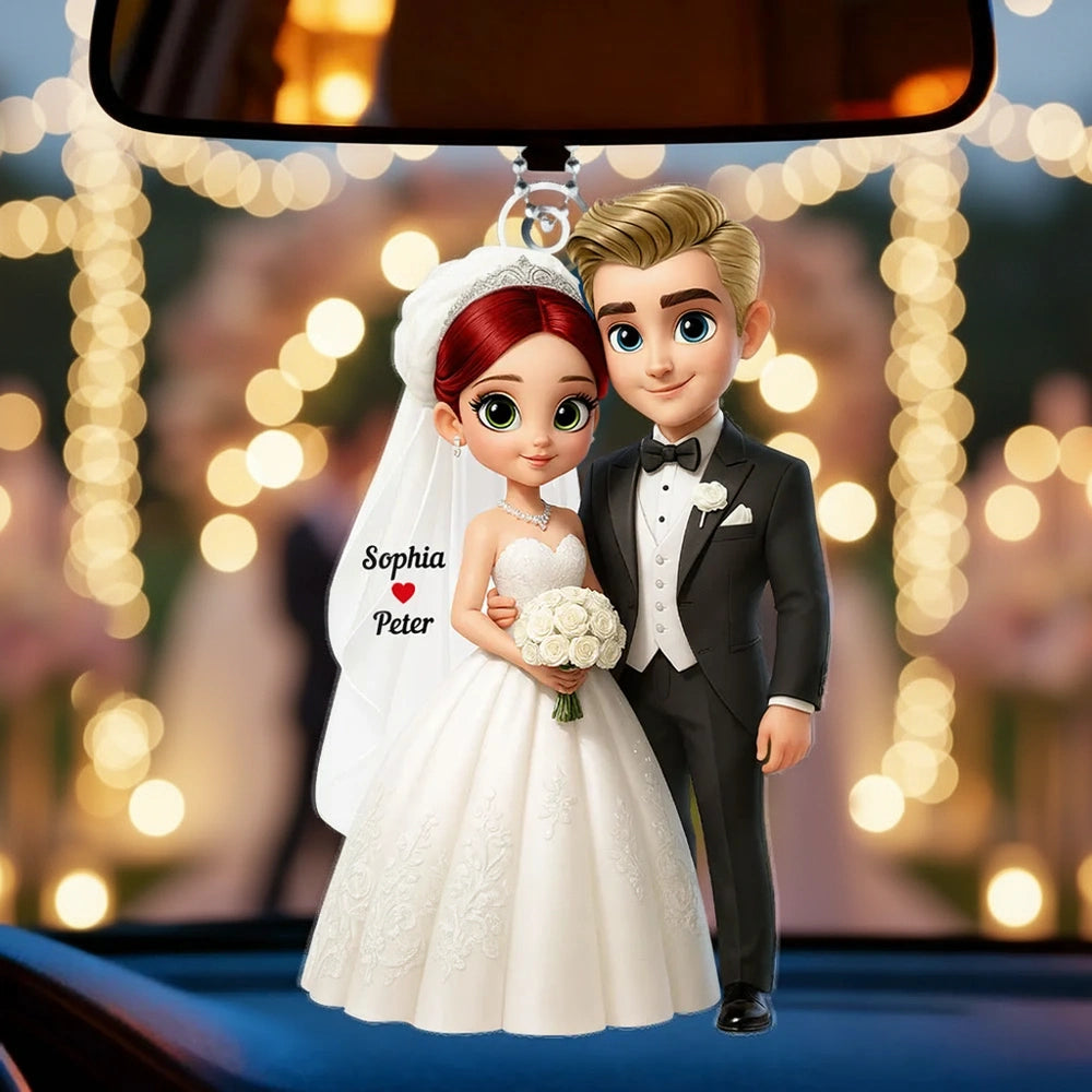 Wedding Couple Acrylic Car Hanger Romantic Rearview Mirror Charm Sweet Car Decor Unique Gift for Couples