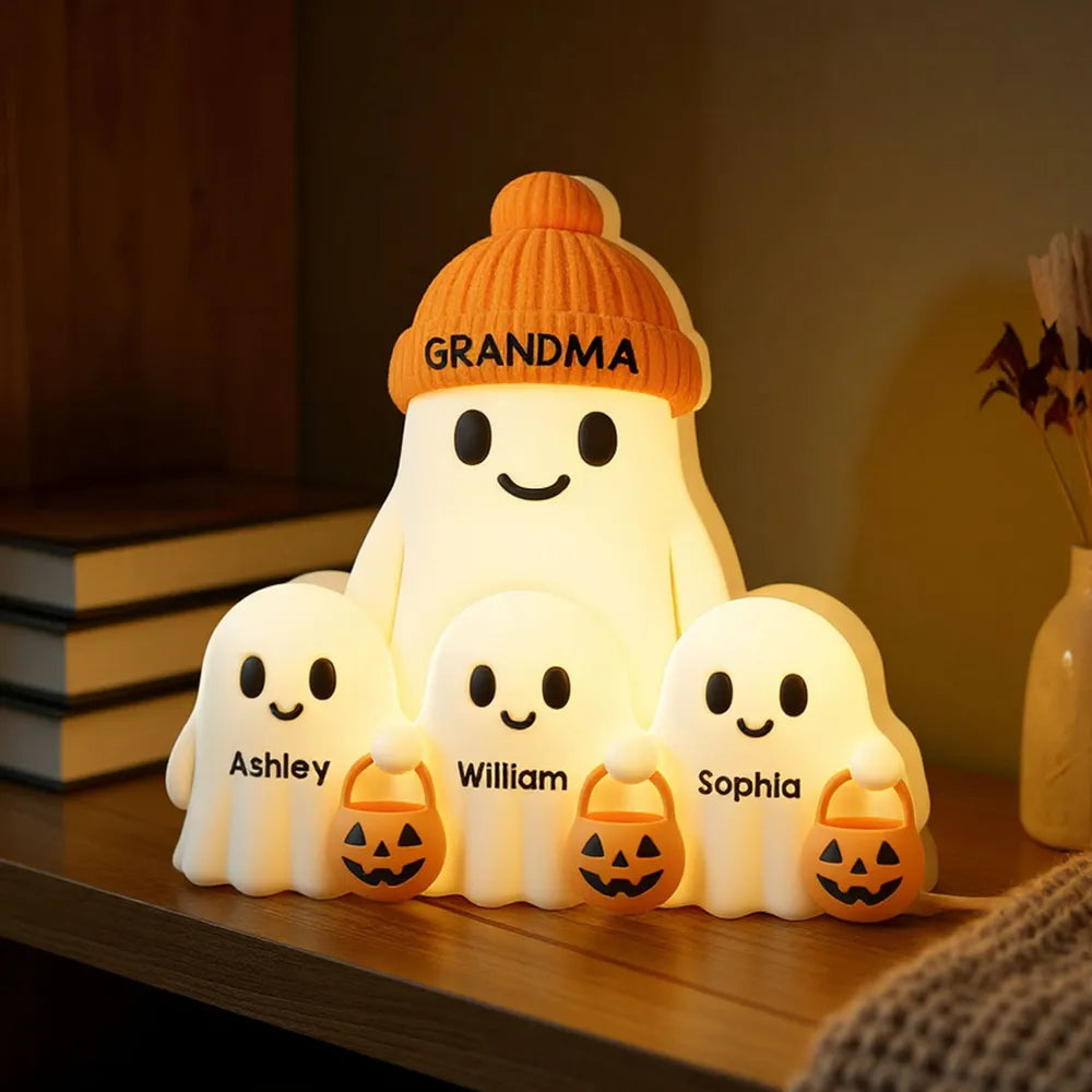 Grandma and Family Ghost Acrylic Light Box, Cozy Halloween Home Décor, Gift-Ready Accent for Family