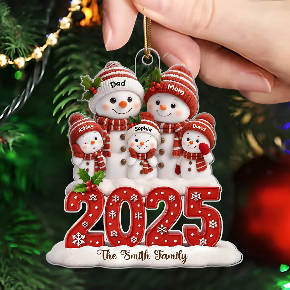 Festive Snowman Family Acrylic Ornament, Customizable Christmas Tree Keepsake, Warm Home Decor, Creative Gift for Family