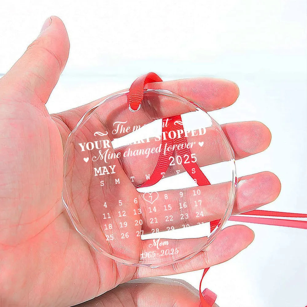 🌟 Eternal Keepsake: Personalized Crystal Calendar Ornament | Engrave Your "Moment The World Stopped" or Beloved's Name & Date