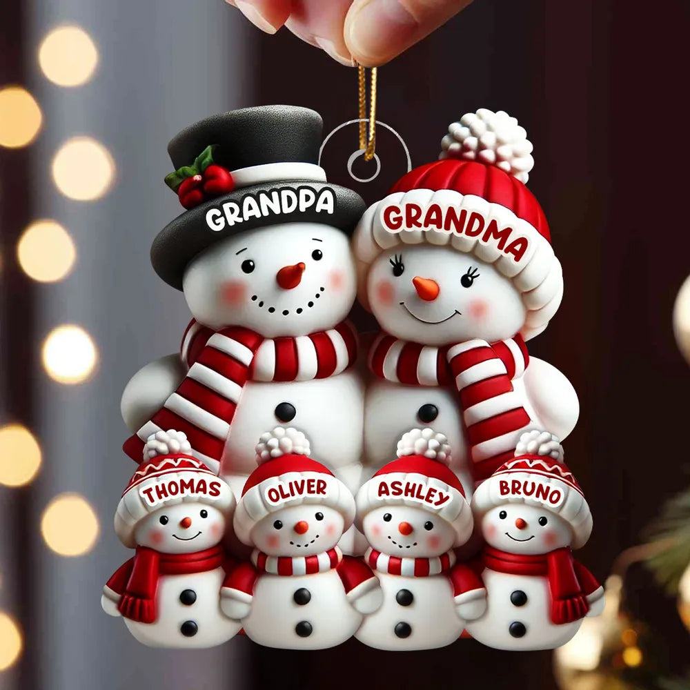 Snowman Family Acrylic Ornament – Heartwarming Keepsake, Perfect Gift for Grandparents at Christmas