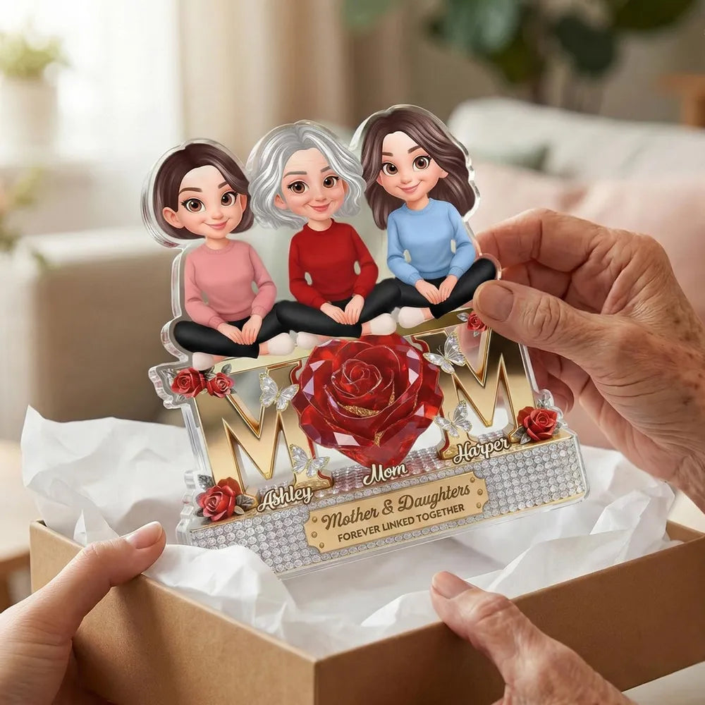 Personalized Shaped Acrylic Block Plaque Mom & Daughters Rose Design for Shelf Decor, Unique Gift for Mom