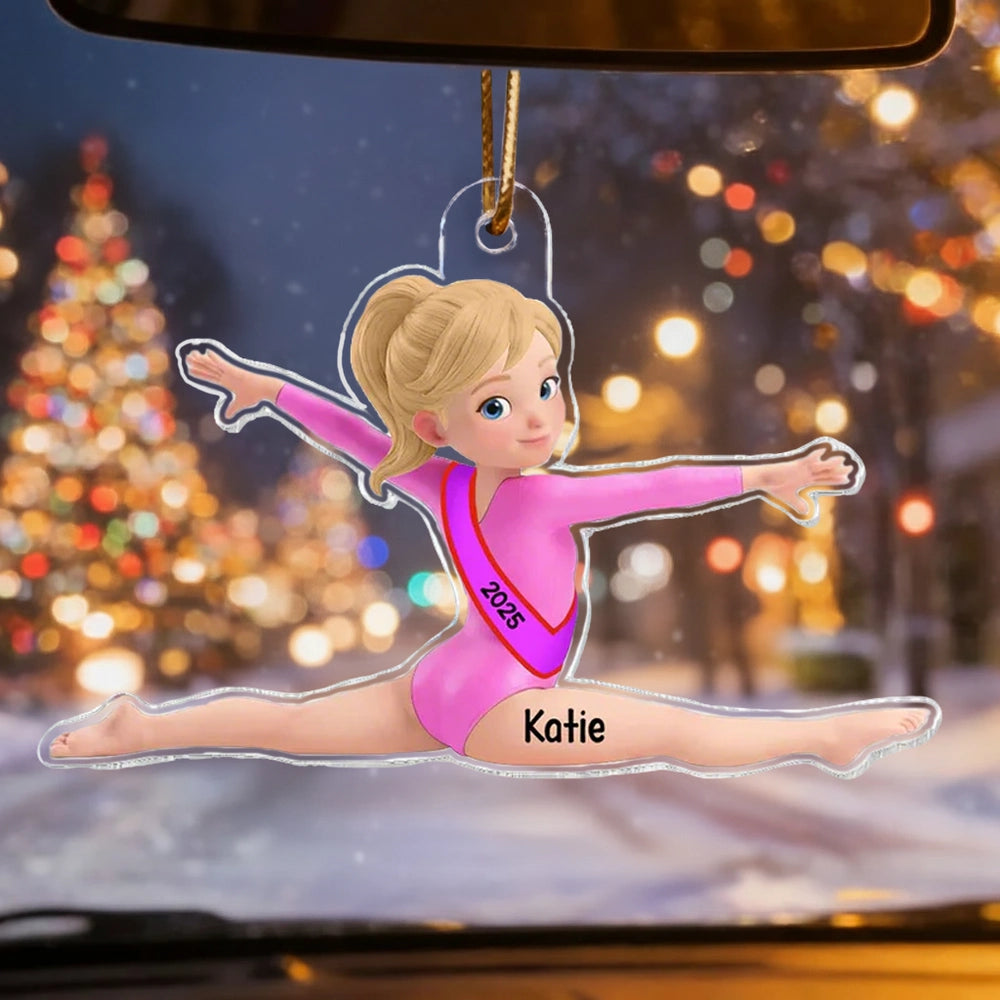 Custom Gymnastics Acrylic Ornament With Pink Leotard Look, Sweet Holiday Tree Decor, Creative Gift For Kids