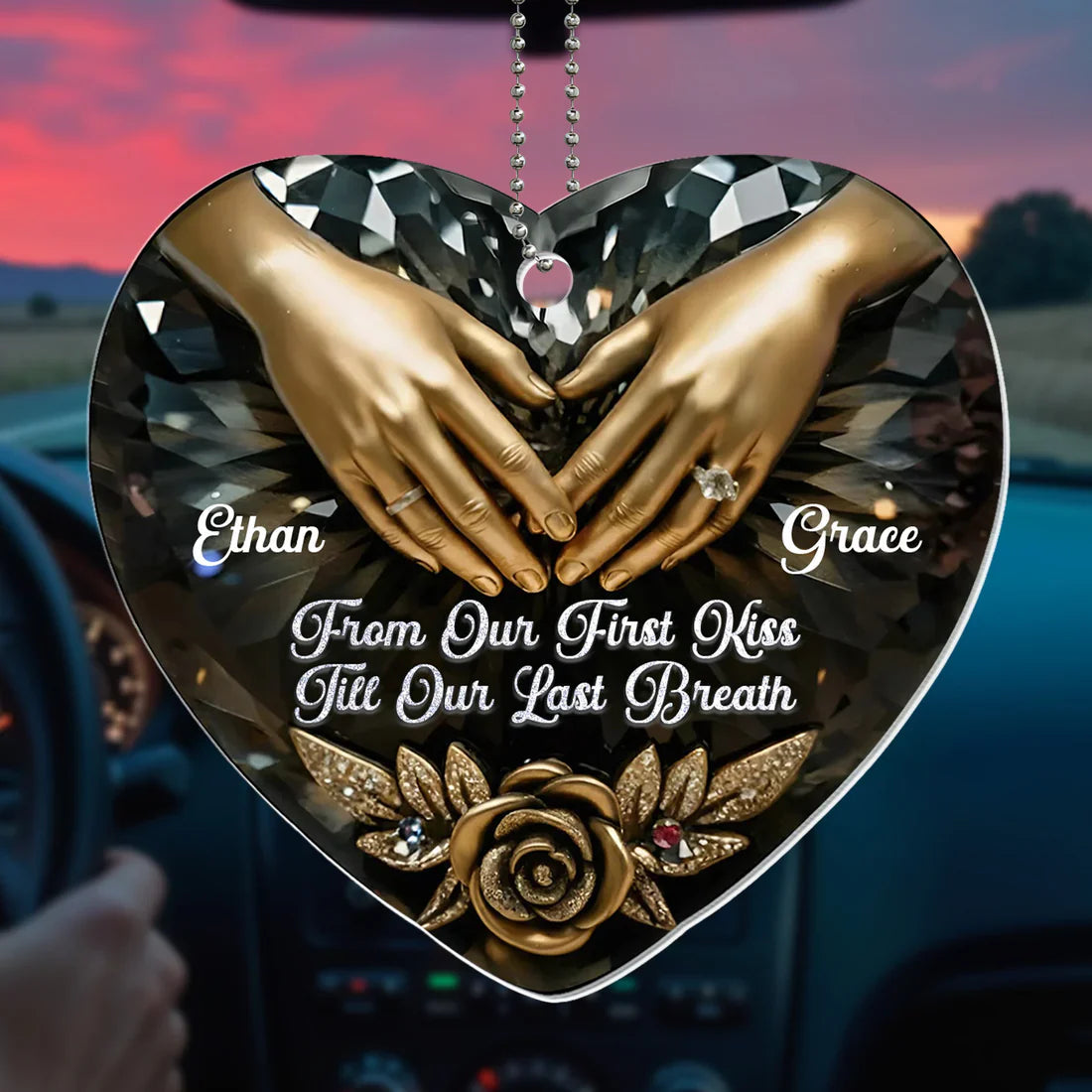 Personalized Acrylic Car Hanger Heart Ornament for Couples, From Our First Kiss Till Our Last Breath, Unique Anniversary Gift