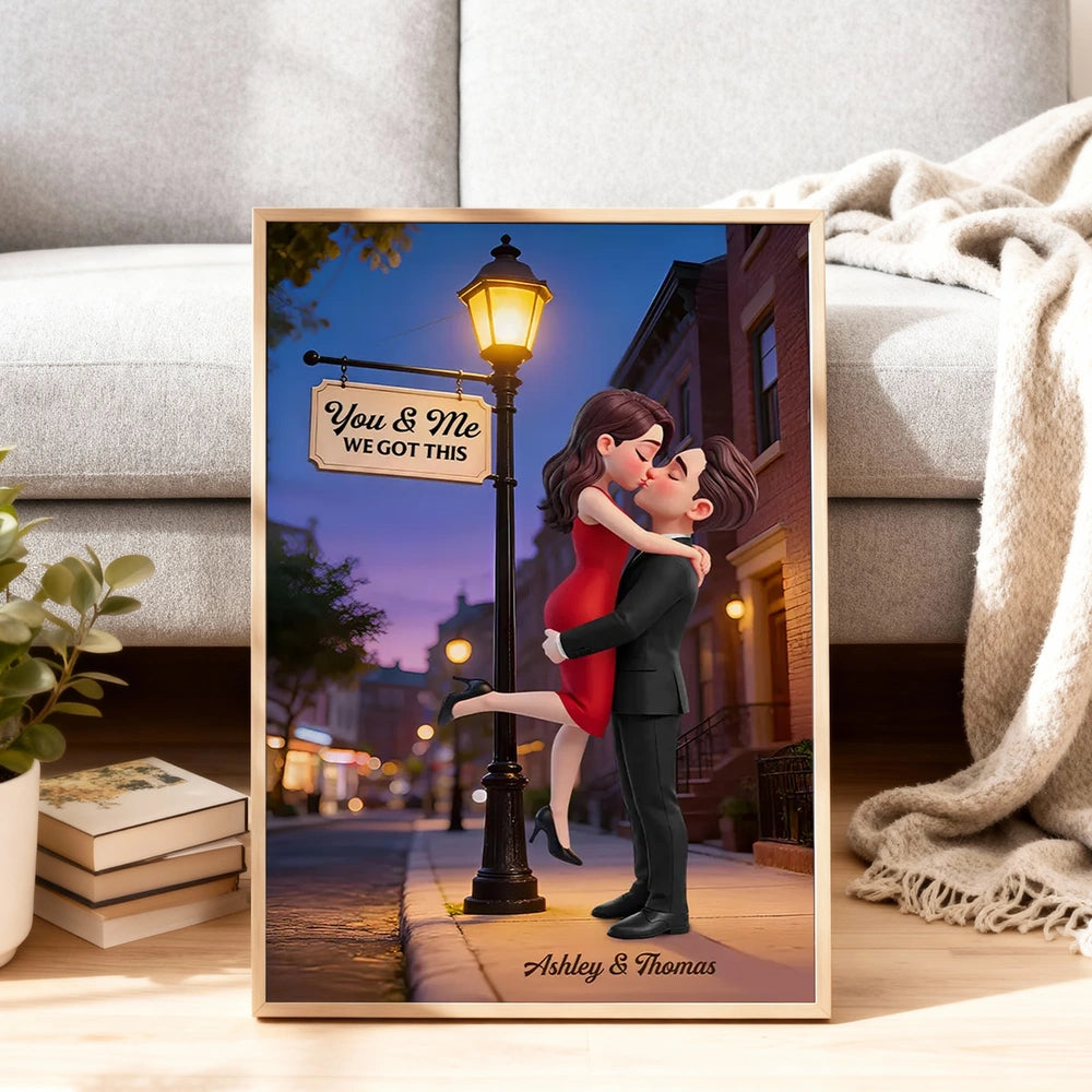 You & Me We Got This Street Lamp Couple Hug Poster, Personalized Modern Wall Decor, Sweet Gift for Couple