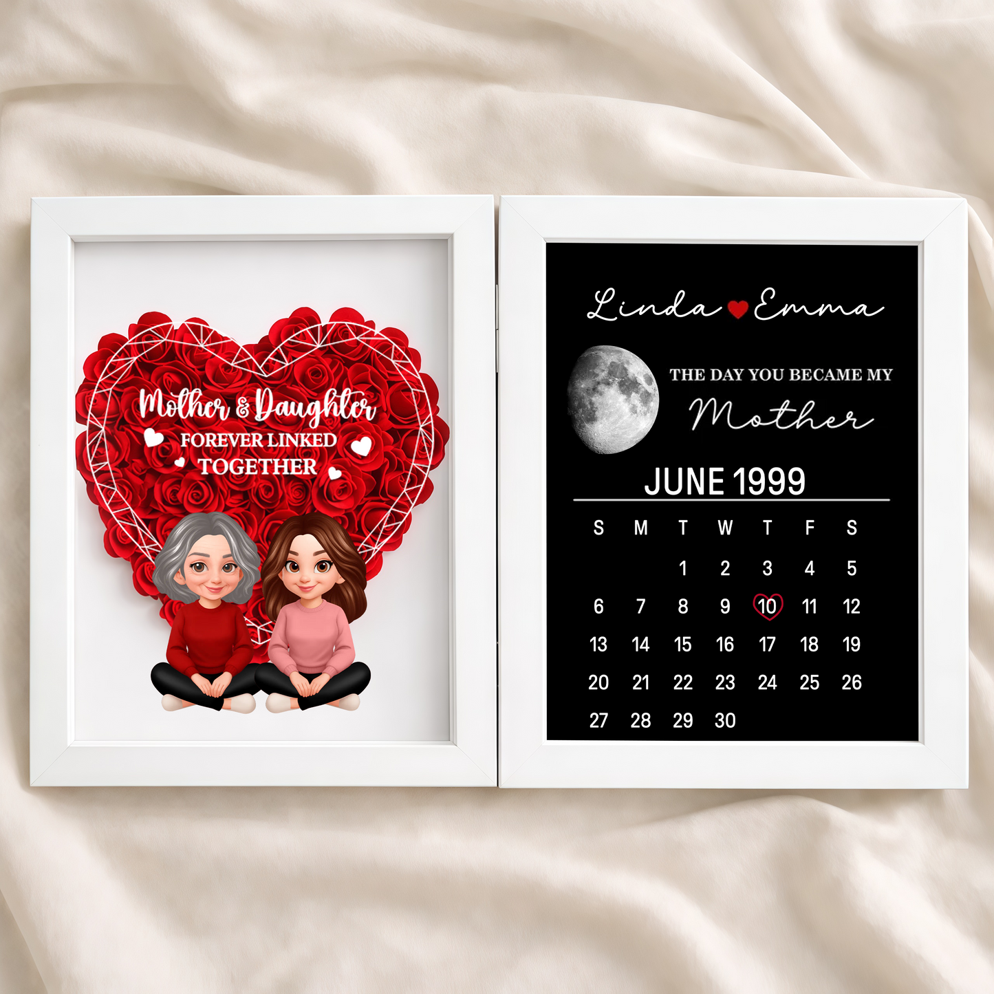 Foldable Floral Shadow Box Personalized Keepsake, Mother and Daughter Forever Linked Together, Meaningful Gift for Mom