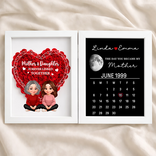 Foldable Floral Shadow Box Personalized Keepsake, Mother and Daughter Forever Linked Together, Meaningful Gift for Mom