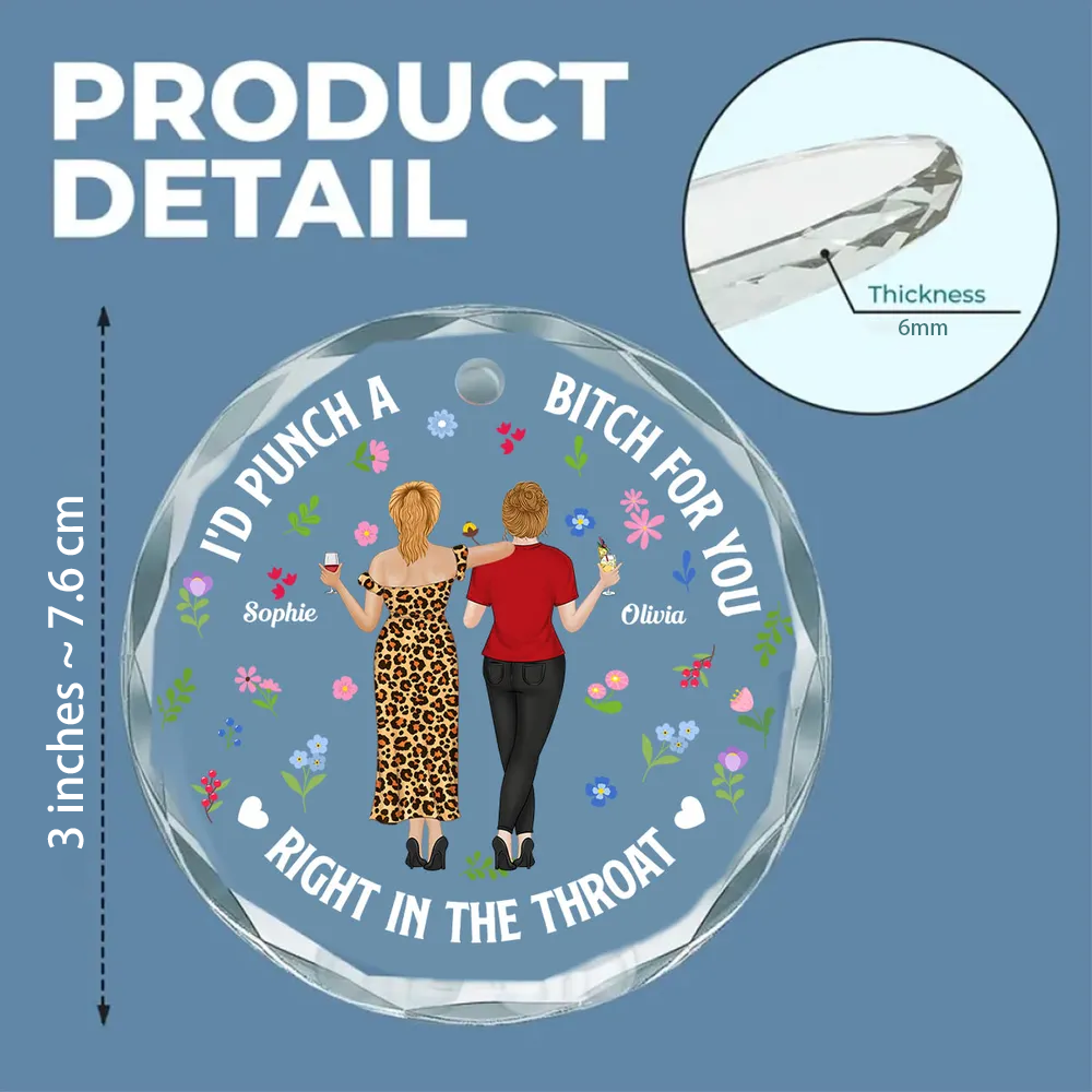 Custom Bestie Crystal Ornament with Back-View Friends Illustration – Personalized Crystal Ornament, Hilarious Unique Gift for Best Friend