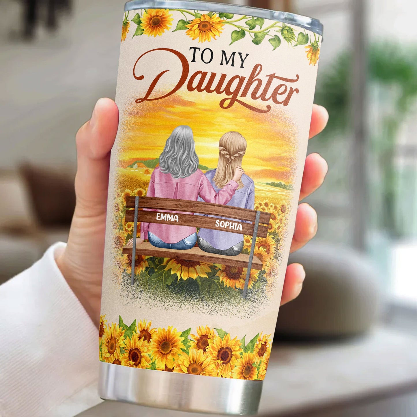 To My Daughter Sunflower Insulated Travel Tumbler with Heartfelt Message, Meaningful Keepsake, Perfect Gift for Her