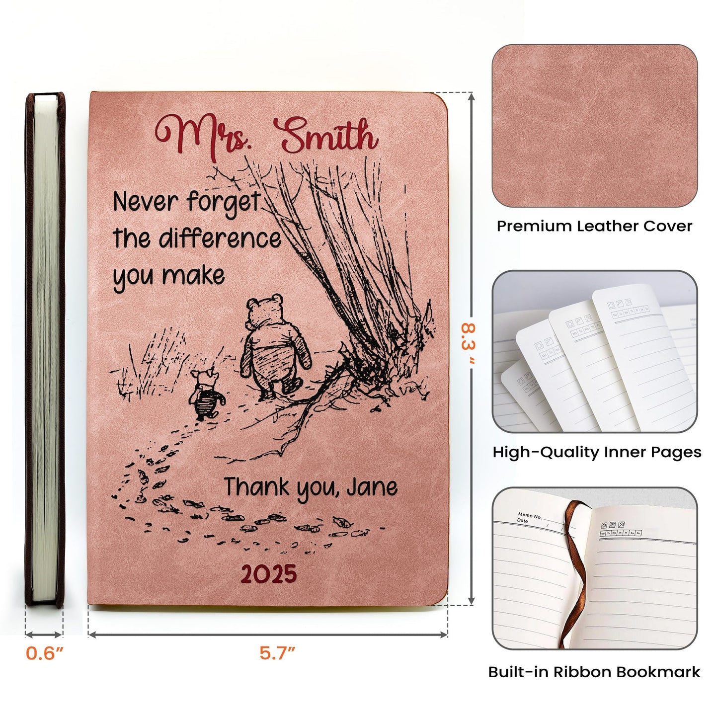 Custom Leather Journal for Appreciation – Sweet Walking Friends Design, Meaningful Gratitude Gift for Someone Who Makes a Difference