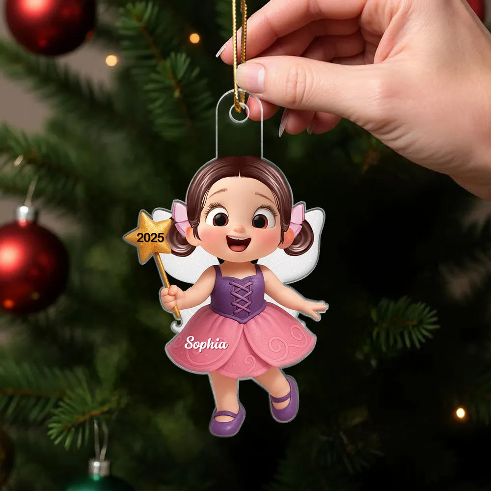 Cute Fairy Girl Acrylic Ornament with Playful Holiday Charm, a Perfect Gift for Kids and Family