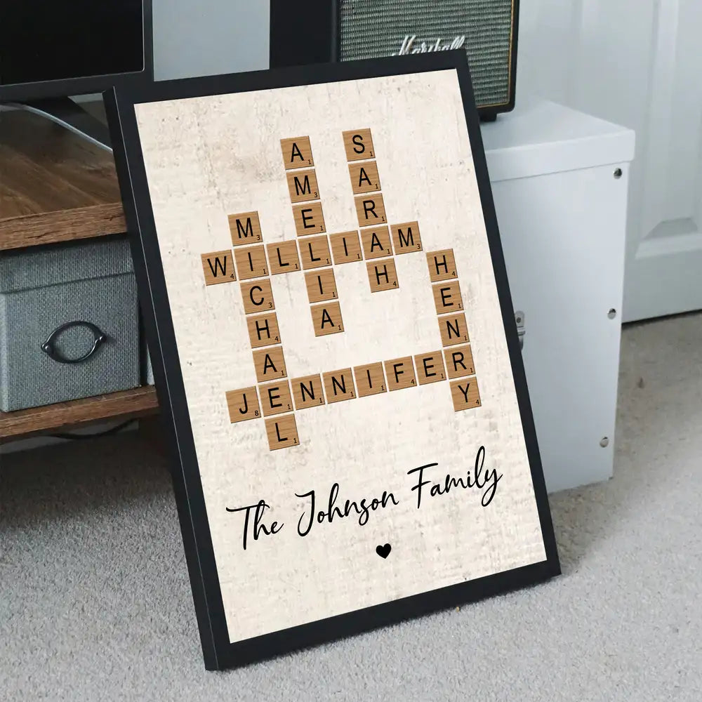 Personalized Family Crossword Poster Print, Unique Gift to Enhance Cozy Home Atmosphere