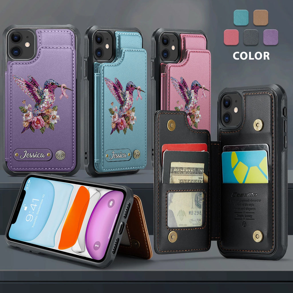 Breast Cancer Awareness Hummingbird - Personalized Breast Cancer Awareness Wallet Phone Case
