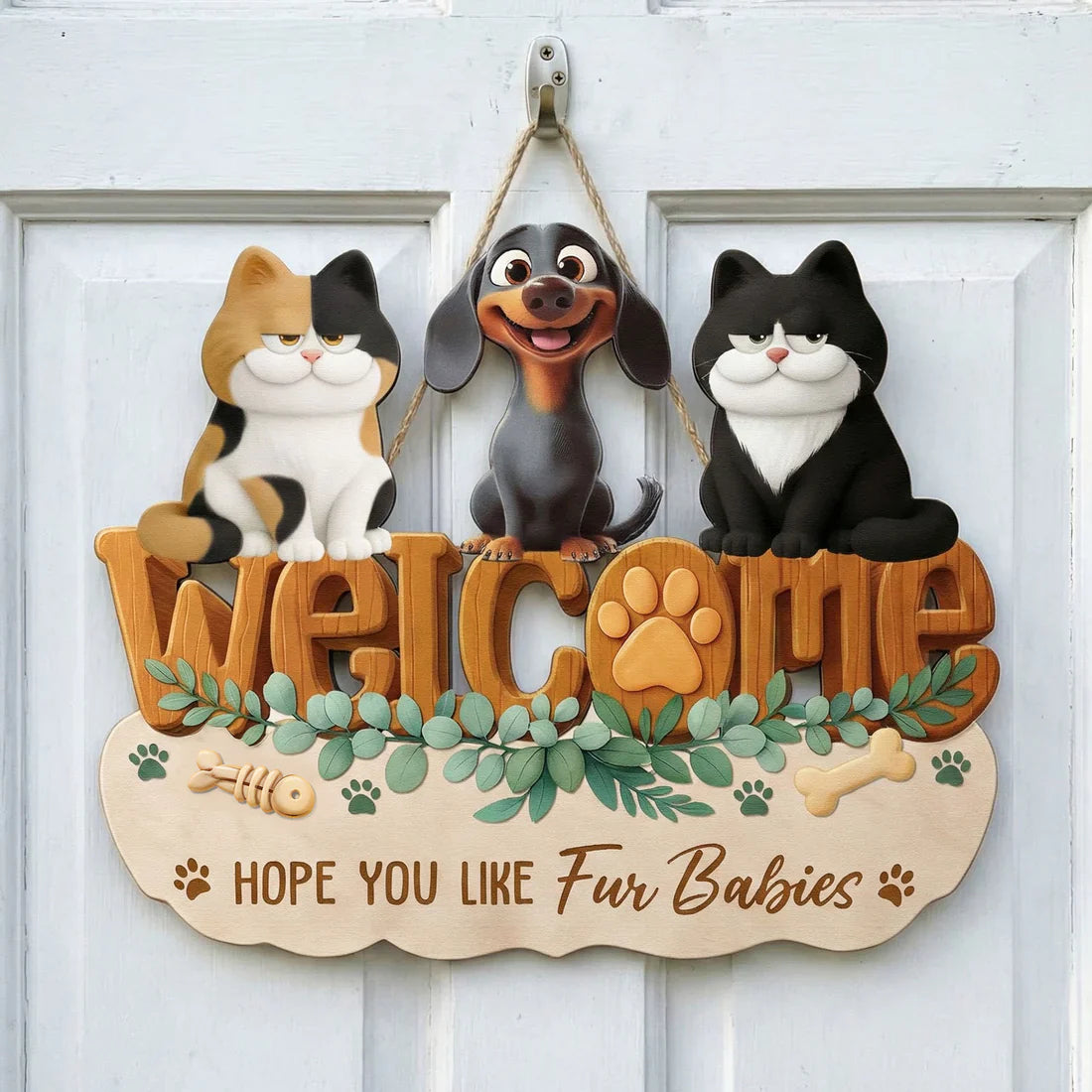 Hope You Like Dogs Wooden Sign, Personalized Dog Lover Decor With Paw Print And Greenery, Funny Unique Gift
