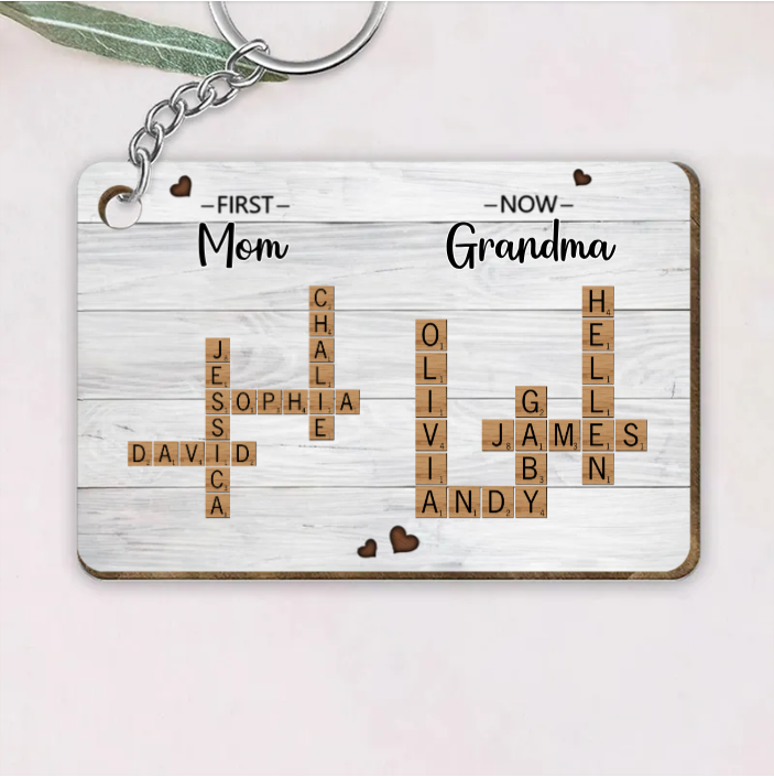 First Mom Now Grandma Crossword Puzzle Art Personalized Poster or Keychain or Ornament, Christmas Gift For Grandma, Gift For Mom
