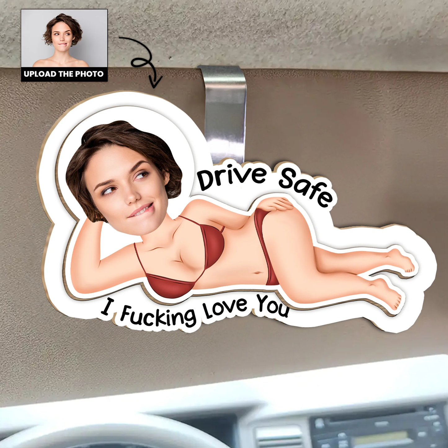 Personalized Photo Car Visor Clip Drive Safe I Fucking Love You Funny Romantic Gift for Wife or Girlfriend