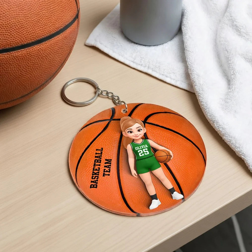 Personalized Basketball Player Acrylic Keychain, Cute Cartoon Sports Charm for Bags or Keys, Unique Gift for Her