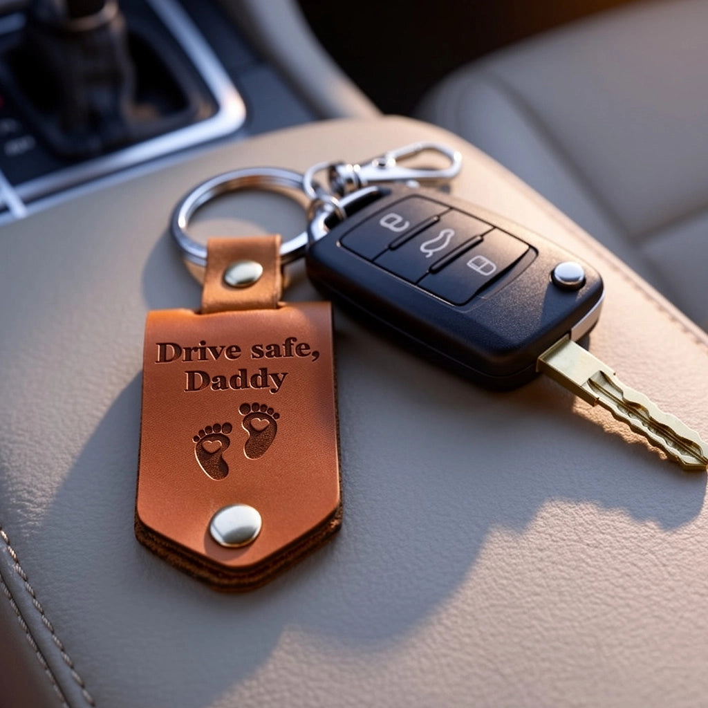 Personalized Leather Photo Keychain With Mini Calendar for New Dads, The Day You Became My Daddy, Unique Gift for Dad