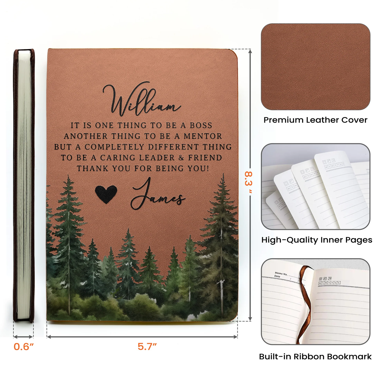 Leather Journal Personalized Appreciation Gift - It Takes A Village Style Thank You Quote for Teacher or Team, Heartwarming Unique Gift