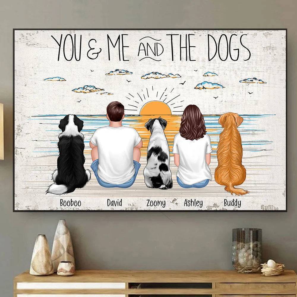 You Me And The Dogs Beach Outline Personalized Poster or Canvas or Plaque or Pillow or Wallet Or Wallet Card or Cap or Cup