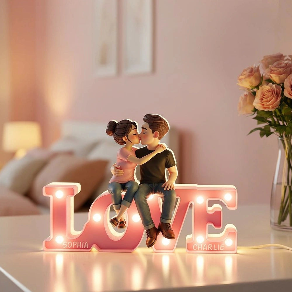 Personalized LOVE Couple Kissing Acrylic Light Box, Warm Glow Bedroom Decor, Unique Gift for Girlfriend or Boyfriend