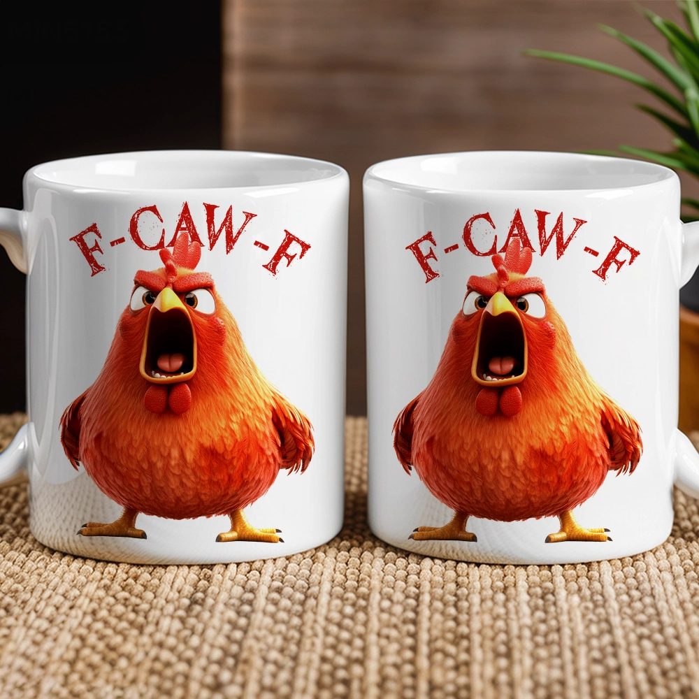 Angry Chicken Funny Mug – F-Caw-F White Ceramic Coffee Cup, Perfect Gift for Friends & Coworkers