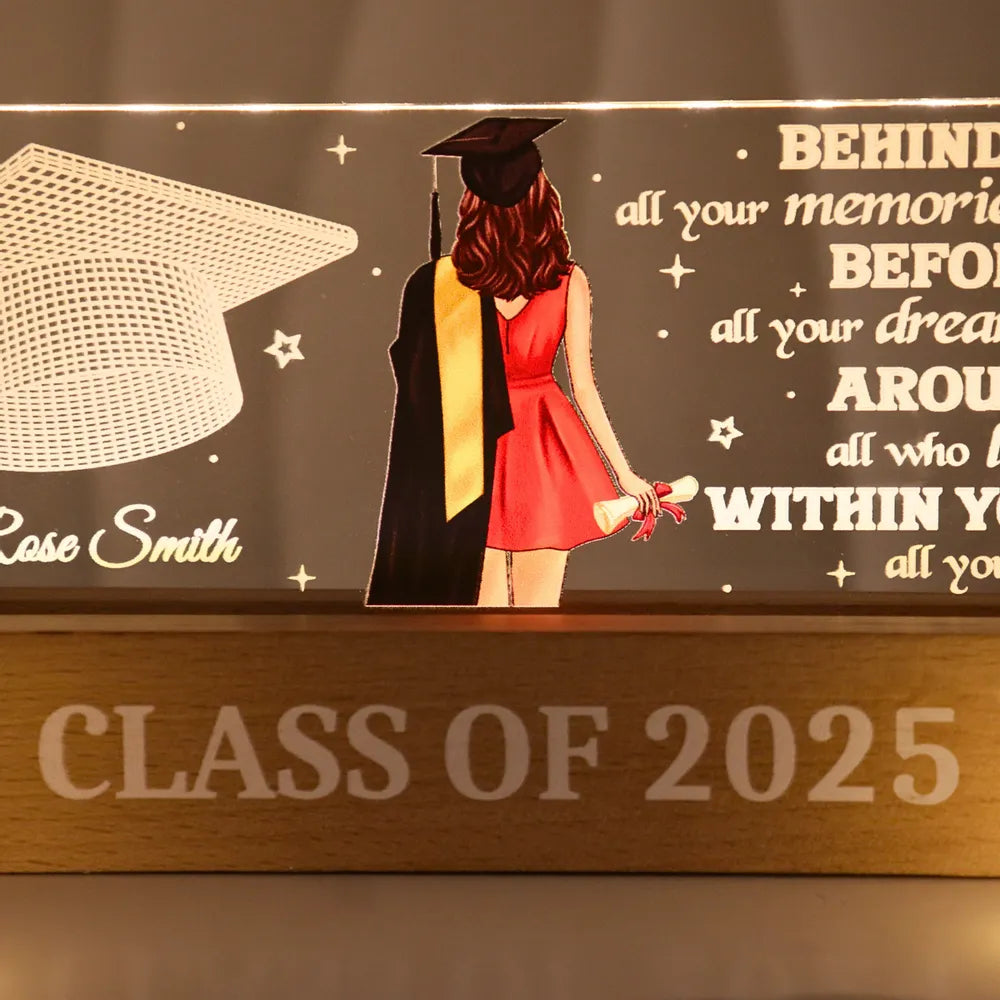 Personalized Graduation Block LED Light Plaque, cap & gown silhouette for a unique keepsake gift