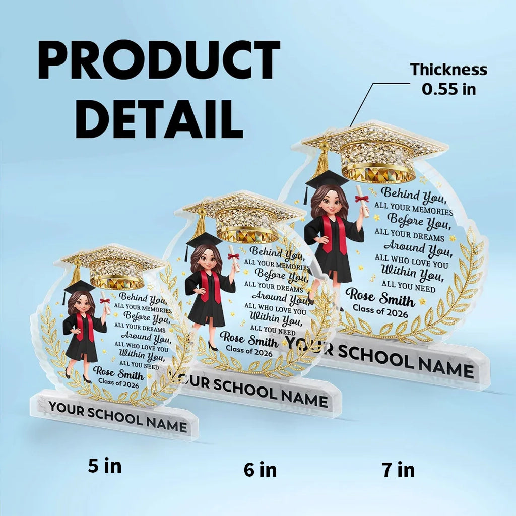 Personalized Shaped Acrylic Block Plaque Graduation Girl With Cap Quote, Unique Keepsake Gift for Grad, Shiny Gold Look Decor