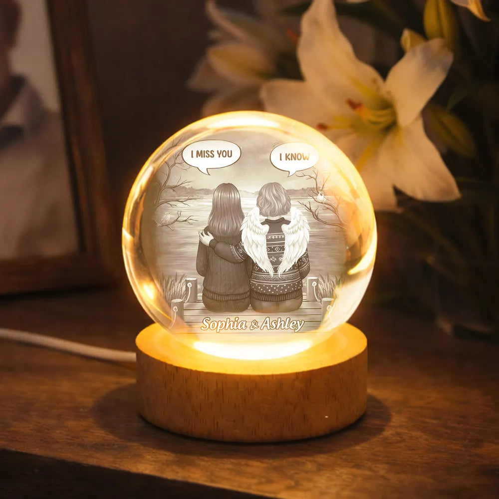 Personalized Globe Lamp with I Miss You I Know Back View Scene, Unique Memorial Sympathy Gift for Family