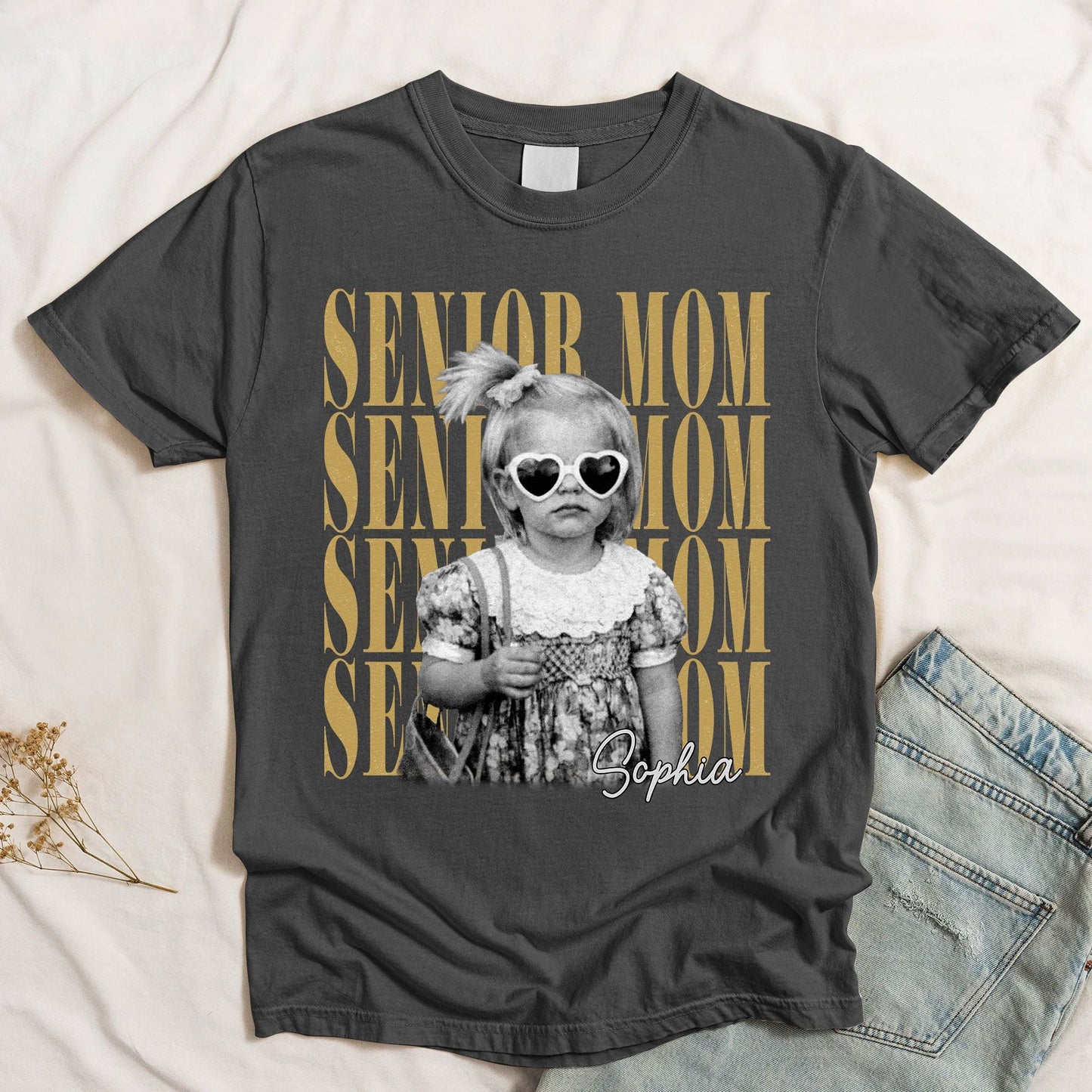 Personalized Senior Mom Classic Tee With Custom Photo Style Print, Vintage Look Unique Gift For Proud Moms