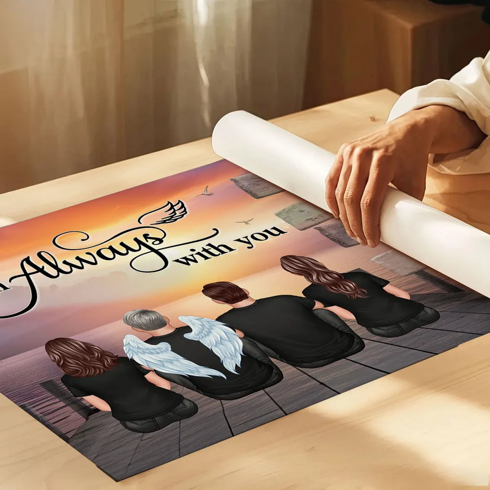 “I Am Always With You” Memorial Poster – Custom Family & Angel Wings, Sunset Dock Scene