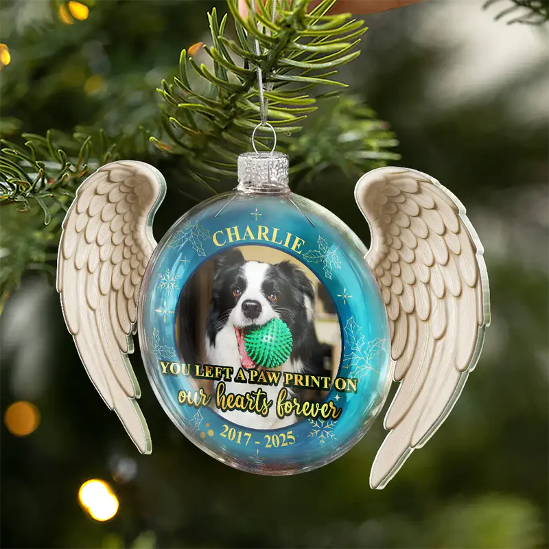 Personalized Acrylic Flat Ball Ornament with Angel Wings for Pets – Custom Photo Memorial Keepsake, Forever Loved Unique Gift