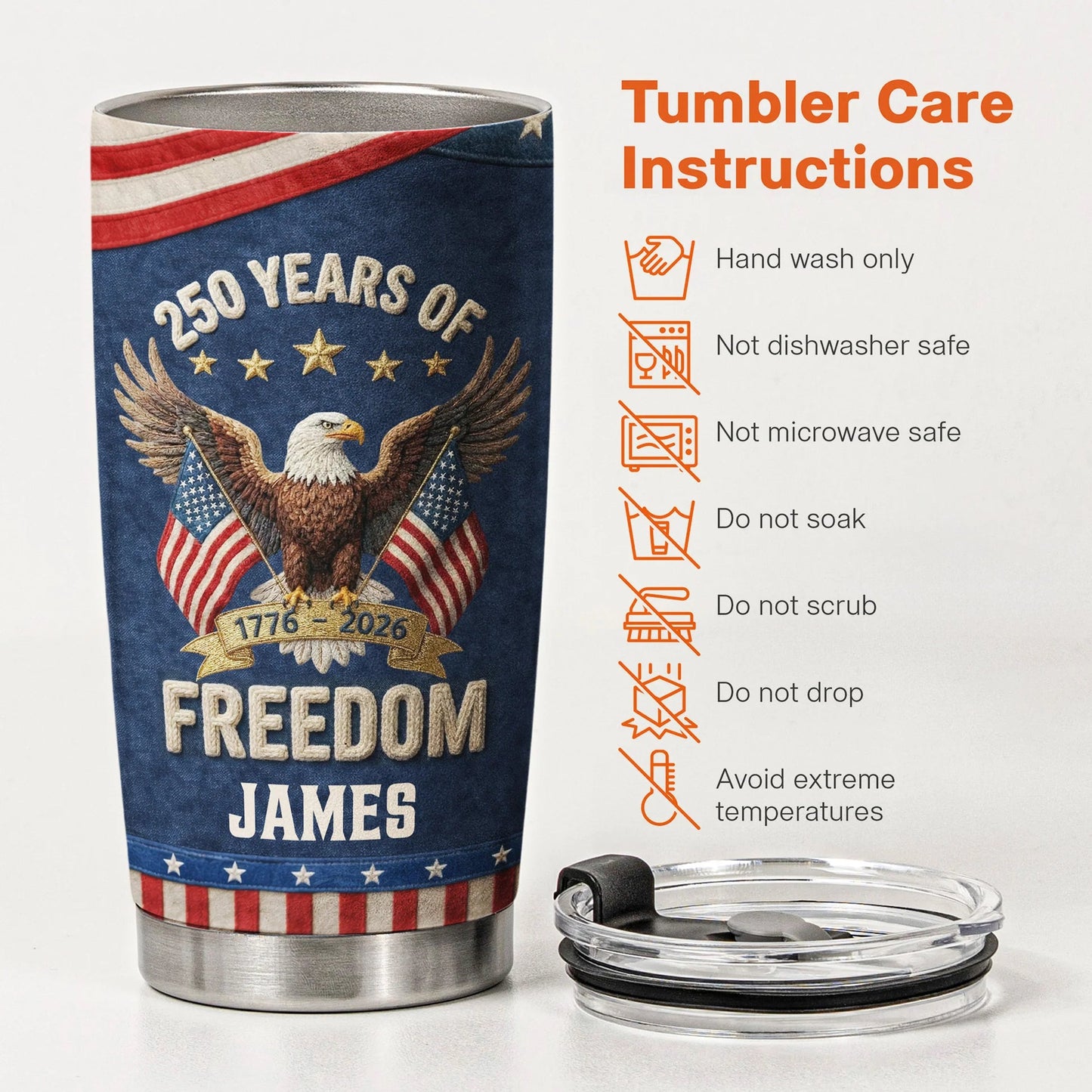 USA 250th Anniversary Insulated Travel Tumbler Patriotic Eagle & Flags Design Unique Gift for Veterans, Dad, or Him