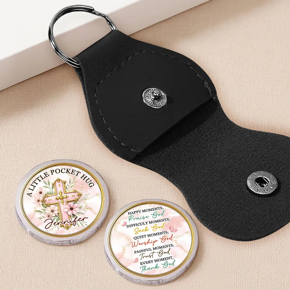 Personalized Pocket Hug Token with Cross and Floral Faith Quote - Unique Christian Keepsake Gift for Everyday Comfort