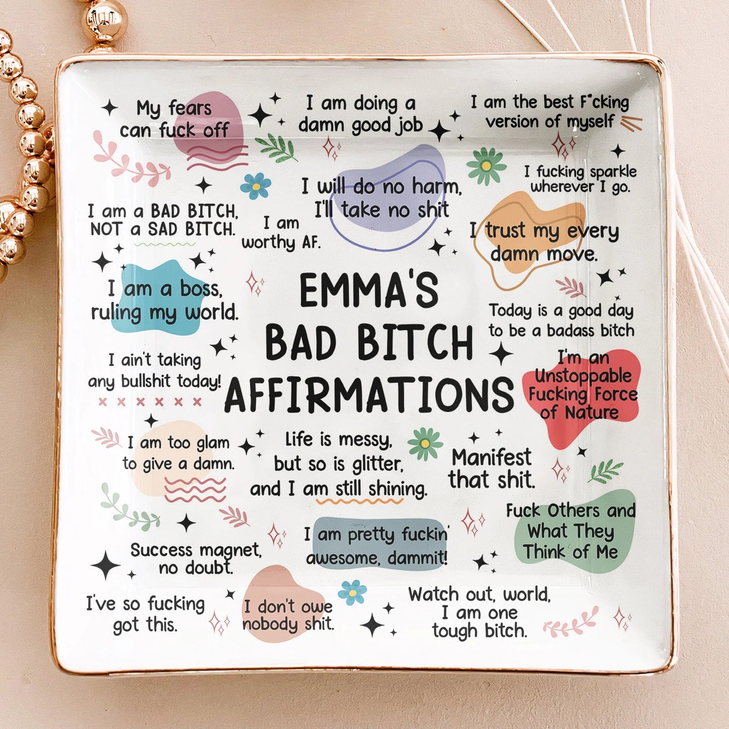 Jewelry Dish Featuring Bold Swear Affirmations Design, Refined Texture, Unique Keepsake Gift