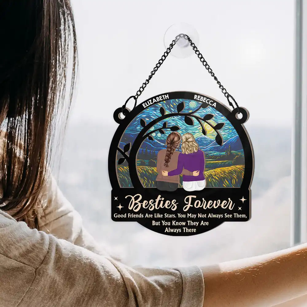 “Besties Forever” Layered Wood & Acrylic Sun-Catcher – Custom Friend Names