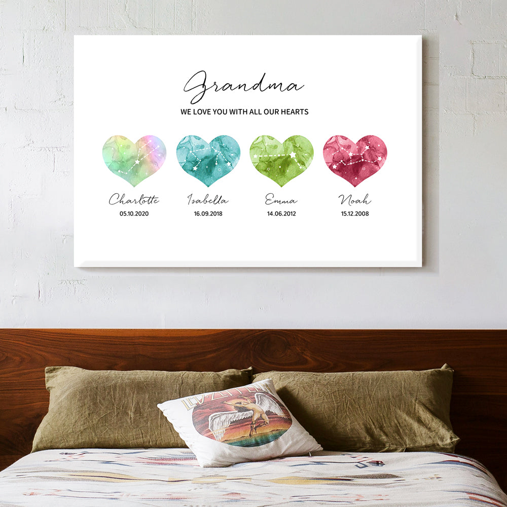 Grandma - A Heartfelt Thank You – LED Light Frame with Custom Heart Designs and Family Birthdays – Perfect Personalized Gift for Grandmothers